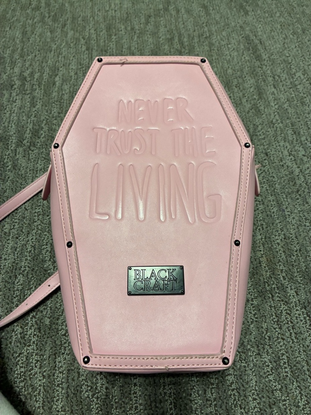 Pink 'Never Trust The Living' Coffin Backpack Bag BLACKCRAFT CULT